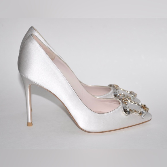Sophia Webster Margaux Embellished Pointed Pumps US 9.5/ EU 39.5 Ivory Satin New - Picture 8 of 14
